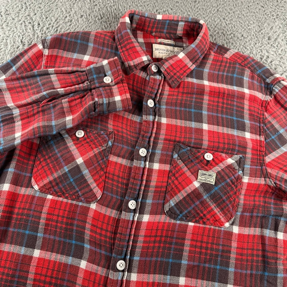 Denim & Supply Ralph Lauren Shirt Mens M Red Plaid Flannel Button Up Regular Fit